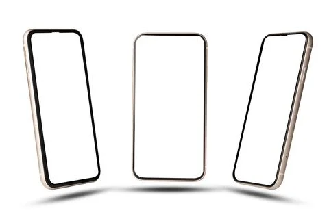 Smartphone mockup , Isolated of Three angles mobile phone with blank screen Stock Photos