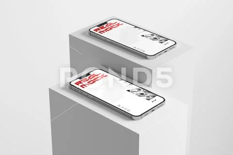 Smartphone Mockup Lying On Pedestals PSD Template