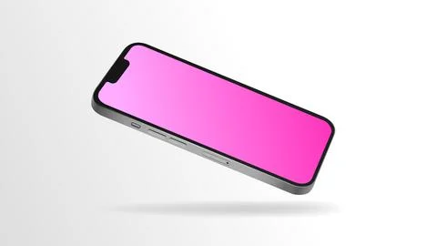 Smartphone Mockup with Pink Gradient Screen. Editable Template, Diagonal Angle Stock Illustration