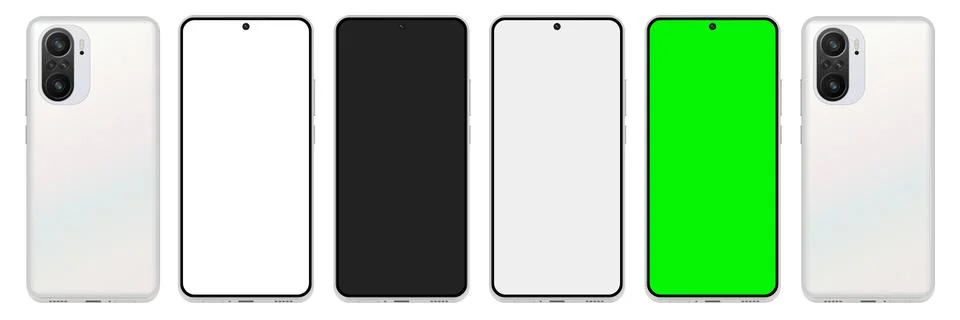 Smartphone mockup set with front back and chroma key screens Illustrazione stock