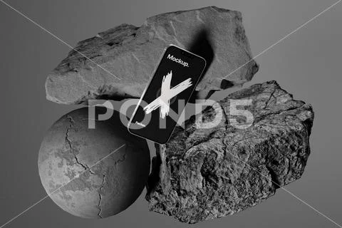 Smartphone Mockup with Stone Elements PSD Template