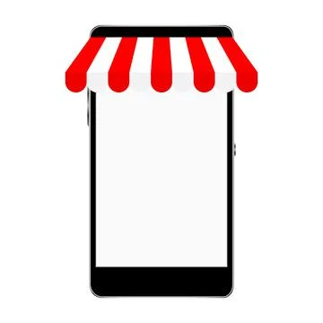 Smartphone mockup with store awning. 스톡 일러스트