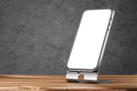 Smartphone mockup with white screen. A mockup of a smartphone on a stand on a Stock Illustration