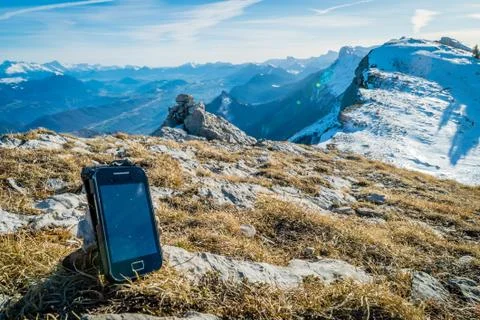 Smartphone in the mountains Stock Photos