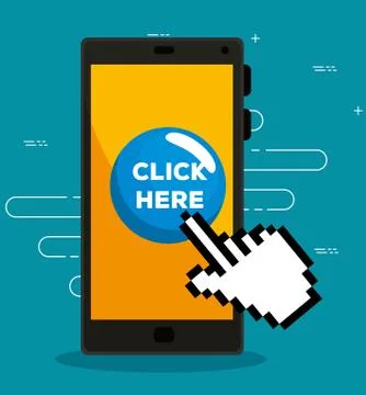 Smartphone with mouse hand pixel cursor Illustrazione stock