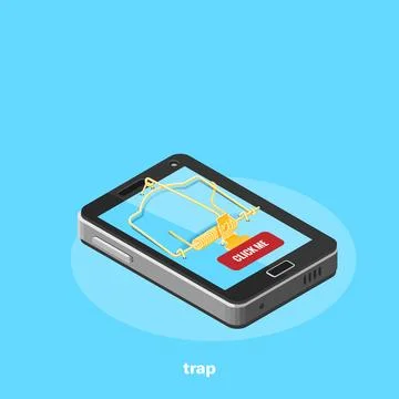 Smartphone with a mousetrap on the screen and a button with an inscription cl Stock Illustration