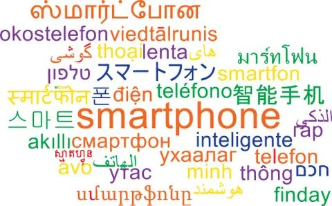 Smartphone multilanguage wordcloud background concept Stock Illustration