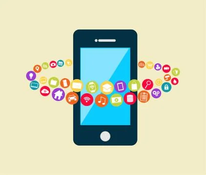 Smartphone with multimedia applications. Mobile applications technology. Stock Illustration