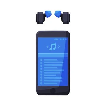 Smartphone with Music Media Player Interface and Headphones Vector Illustration Stock Illustration