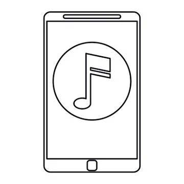 Smartphone music note digital app outline Illustrazione stock