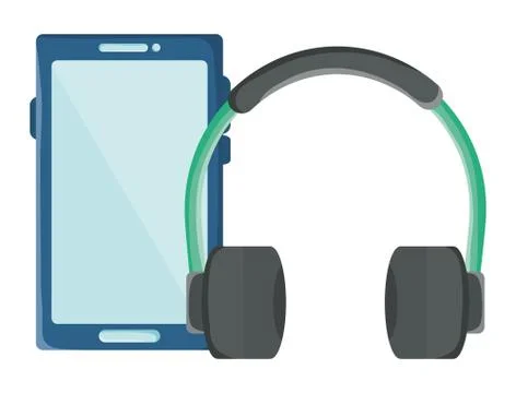 Smartphone with music player application and earphones Illustrazione stock