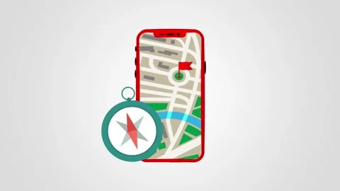 Smartphone Navigation With Map And Compass Illustration Stock Footage 279242225