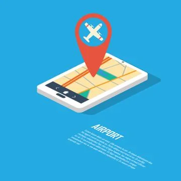 Smartphone navigation in modern flat design with a symbol of airplane Stock Illustration