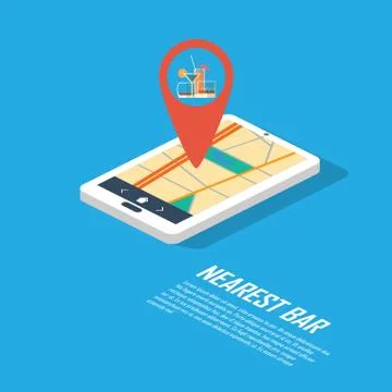 Smartphone navigation in modern flat design with a symbol of drinking, pub, club Stock Illustration