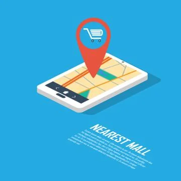 Smartphone navigation in modern flat design with a symbol of shopping, sales Stock Illustration