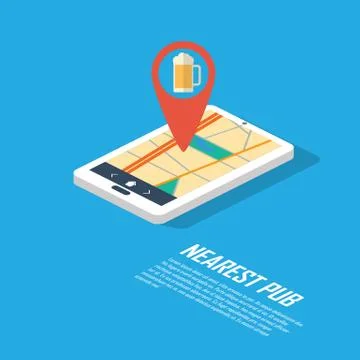 Smartphone navigation in modern flat design with a symbol of drinking, pub, club Illustrazione stock