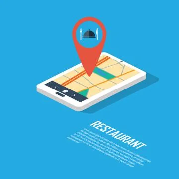Smartphone navigation in modern flat design with a symbol of restaurant, food Stock Illustration