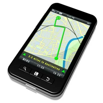 Smartphone  navigation system maps - 3D illustration. 스톡 일러스트