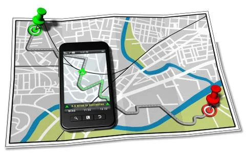 Smartphone  navigation system maps - 3D illustration. Illustrazione stock