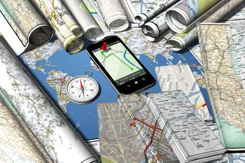 Smartphone  navigation system maps - 3D illustration. イラスト素材