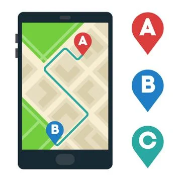 Smartphone with a navigator application for a taxi vector icon flat isolated Stock Illustration