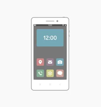 Smartphone with necessary application icons on screen. Stockillustratie