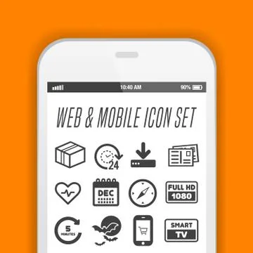 Smartphone with necessary application icons on screen. Flat vector illustrati Stock Illustration