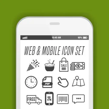 Smartphone with necessary application icons on screen. Flat vector illustrati Illustrazione stock