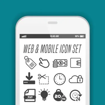 Smartphone with necessary application icons on screen. Flat vector illustrati Stock Illustration