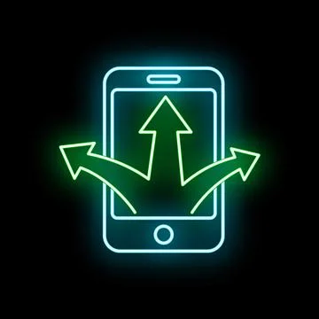 Smartphone with neon arrows showing direction choices Illustrazione stock