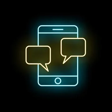 Smartphone with neon chat bubbles communicating on black background Stockillustratie