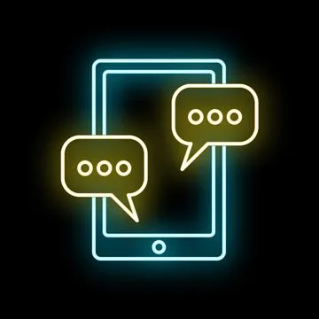 Smartphone with neon chat bubbles communicating messages digitally Иллюстрация