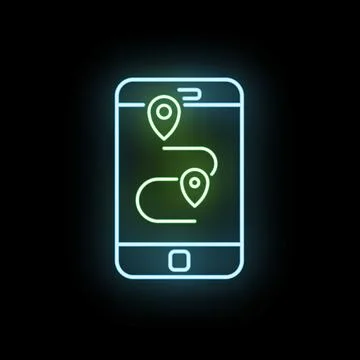 Smartphone with neon gps navigation showing route Stock Illustration