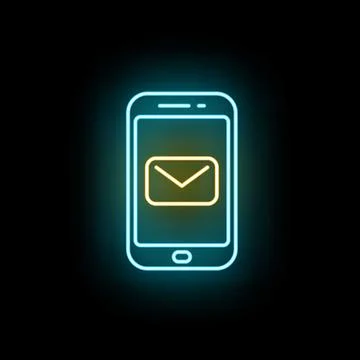 Smartphone with neon message icon receiving email notification Stockillustratie