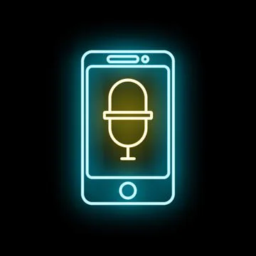 Smartphone with neon microphone icon for audio recording Stock Illustration