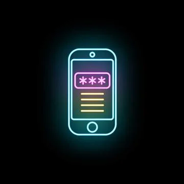 Smartphone with neon password input displaying secure login Stock Illustration