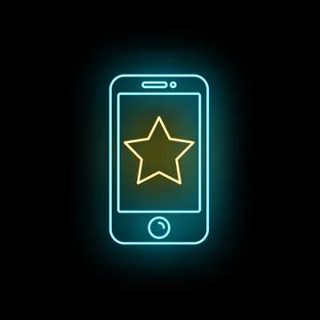 Smartphone with neon star icon on dark background Stock Illustration