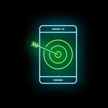 Smartphone with neon target and arrow hitting bullseye Stock Illustration