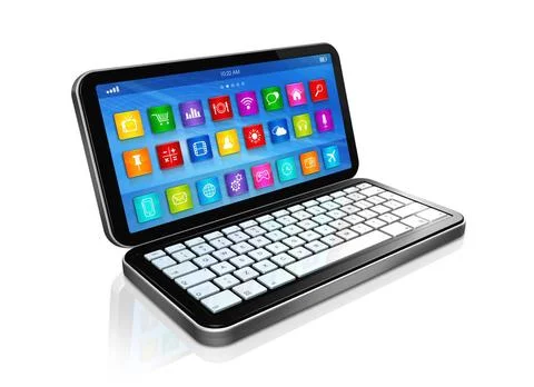 Smartphone, Netbook - apps icons interface 3D smartphone, Netbook - apps i... Stock Photos