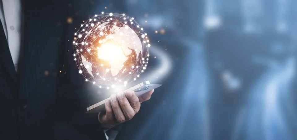 Smartphone with network and data exchanges over the world 3D rendering, Metav Stock Photos