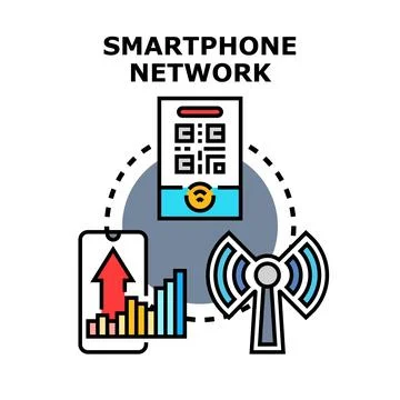Smartphone network connecting devices, data, and communication tower Stock Illustration