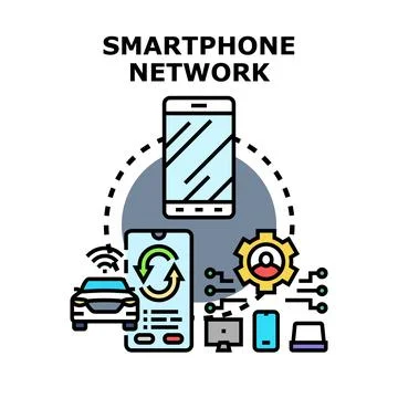 Smartphone network connecting modern smart technical devices Illustrazione stock