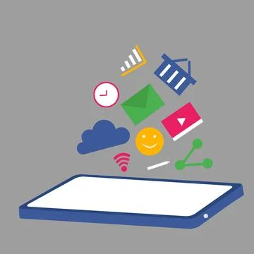 Smartphone with network connection, cloud storage, shopping cart, graph, and  Stock-Illustration