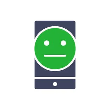 Smartphone with neutral face colored icon. Client unsatisfaction, not happy Stock Illustration
