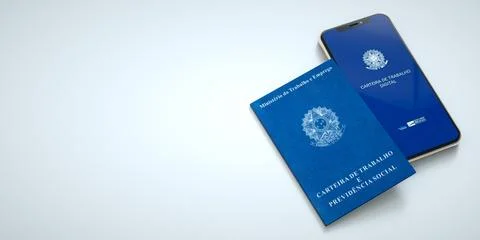 Smartphone with new digital workbook app on screen. Brazilian work document.. Stock Photos