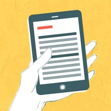 Smartphone with news page on screen. vector Illustrazione stock