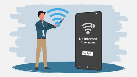 A smartphone with no internet connection. Man holding a wifi symbol. Stock Footage 335812369