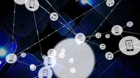 Smartphone node appearing, extending line, spawning music and phone nodes, Video stock 332447813