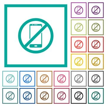 Smartphone not allowed flat color icons with quadrant frames 스톡 일러스트