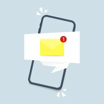 Smartphone with notification icon on screen. Icon new message on mobile phone Stock Illustration